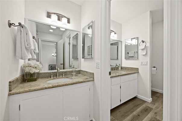 Bathroom, Dual Sink Vanities, Interior, Wood Texture Flooring