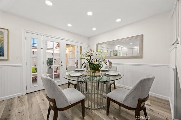 Dining room, Interior, Recessed Lighting, Wood Texture Flooring