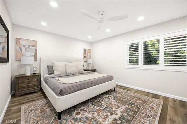 Bedroom, Interior, Recessed Lighting, Wood Texture Flooring