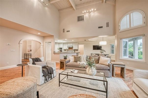Interior, Kitchen, Living room, Pendant Lights, Recessed Lighting, Wooden Beams, Wooden Ceilings, Wood Texture Flooring
