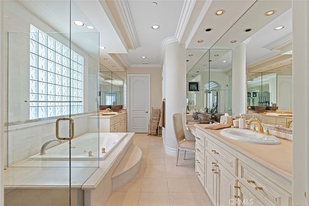 Bathroom, Dual Sink Vanities, Glass Shower, Interior, Recessed Lighting
