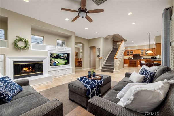 Fireplace, Interior, Kitchen, Living room, Pendant Lights, Recessed Lighting