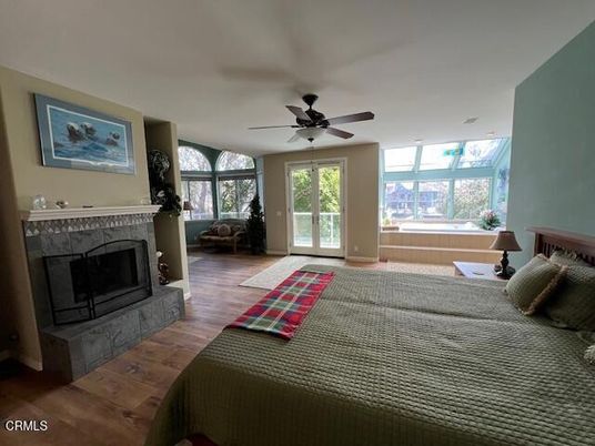 Bedroom, Fireplace, Interior, Wood Texture Flooring