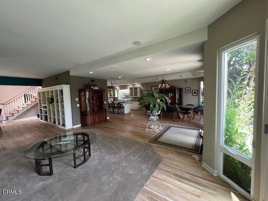 Chandelier, Dining room, Interior, Recessed Lighting, Wood Texture Flooring