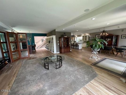 Chandelier, Dining room, Interior, Recessed Lighting, Wood Texture Flooring