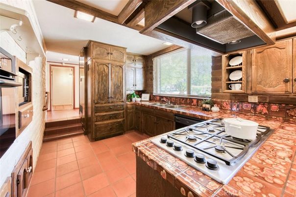 Interior, Kitchen, Tile Countertops, Wooden Beams