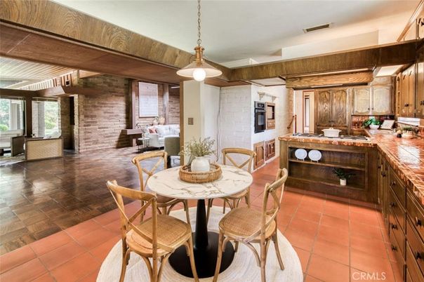 Dining room, Fireplace, Interior, Kitchen, Pendant Lights, Stone Walls