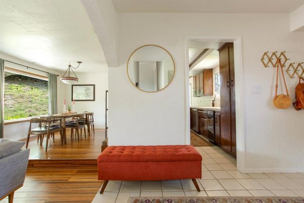 Dining room, Interior, Pendant Lights, Wood Texture Flooring