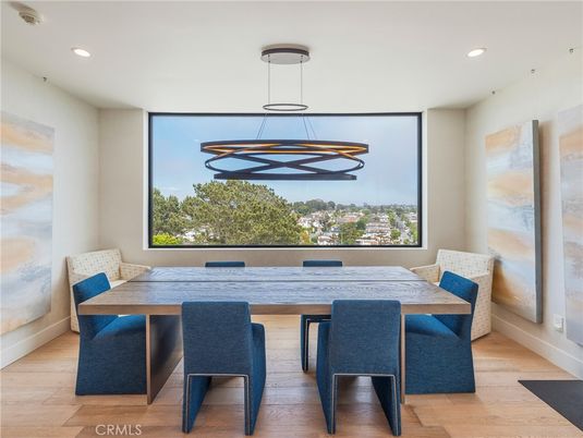 Dining room, Interior, Pendant Lights, Recessed Lighting, Wood Texture Flooring