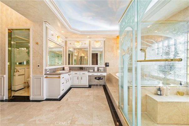 Bathroom, Dual Sink Vanities, Glass Shower, Interior, Recessed Lighting