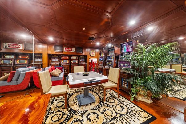 Game Room, Interior, Living room, Recessed Lighting, Wooden Ceilings, Wood Texture Flooring, Wooden Walls