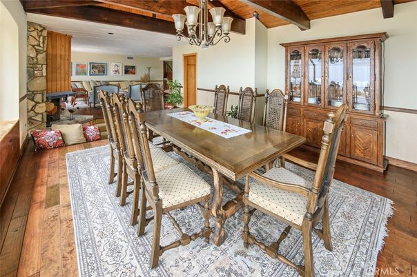 Chandelier, Dining room, Fireplace, Interior, Wooden Beams, Wooden Ceilings, Wood Texture Flooring