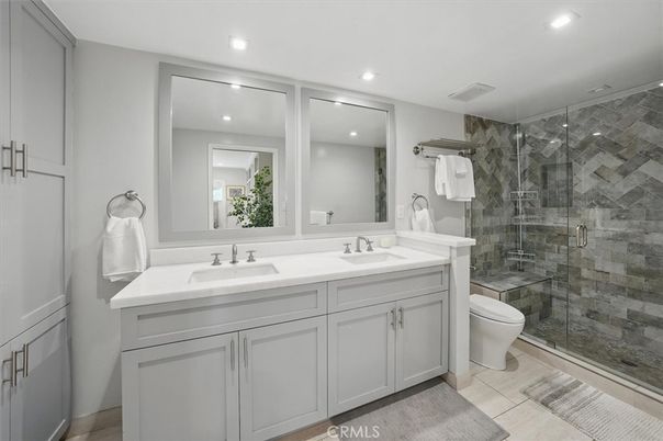 Bathroom, Dual Sink Vanities, Glass Shower, Interior, Recessed Lighting