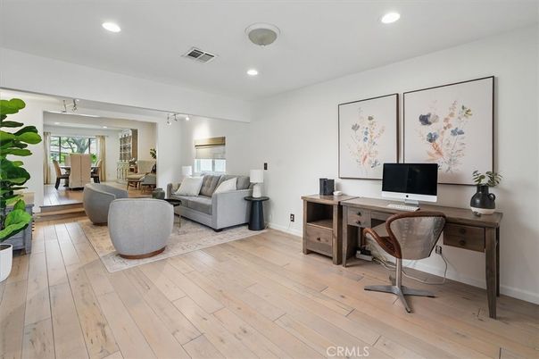 Home Office, Interior, Living room, Recessed Lighting, Wood Texture Flooring