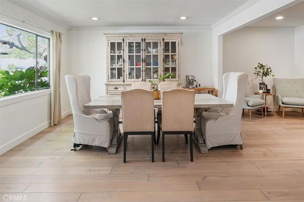 Dining room, Interior, Recessed Lighting, Wood Texture Flooring