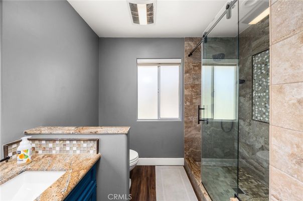 Bathroom, Glass Shower, Interior, Wood Texture Flooring