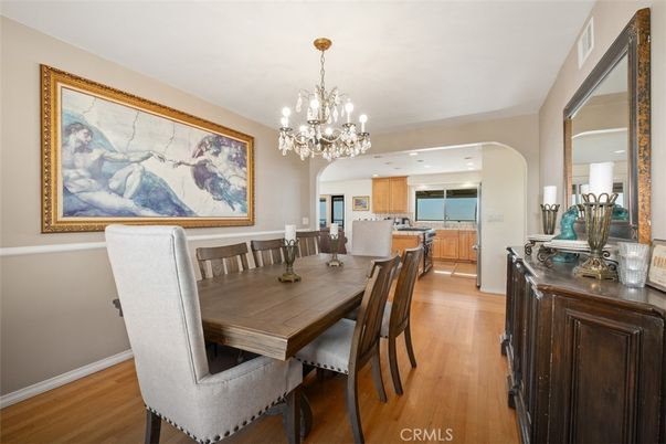 Chandelier, Dining room, Interior, Kitchen, Recessed Lighting, Wood Texture Flooring