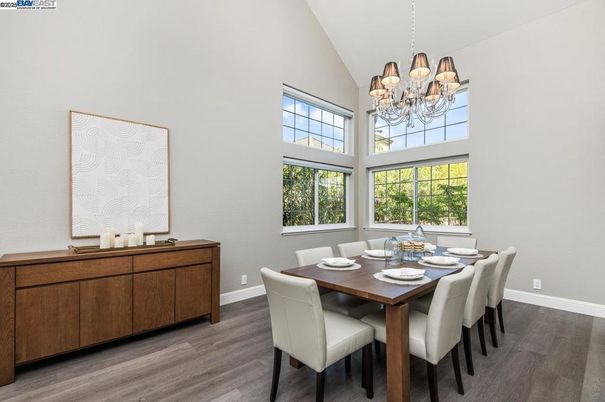 Chandelier, Dining room, Interior, Wood Texture Flooring