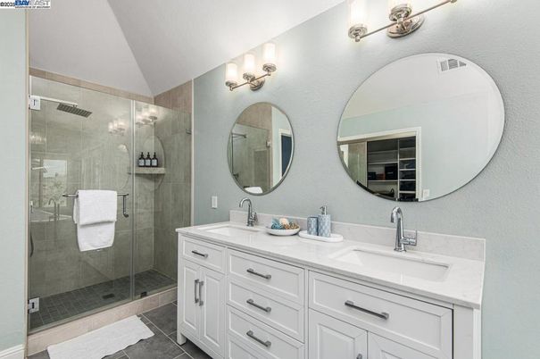 Bathroom, Dual Sink Vanities, Glass Shower, Interior