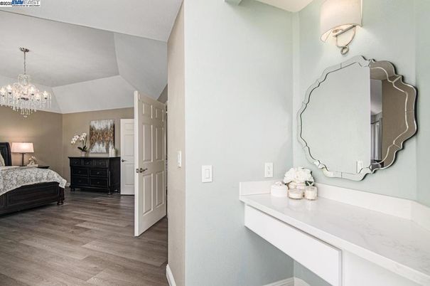 Bedroom, Chandelier, Interior, Wood Texture Flooring