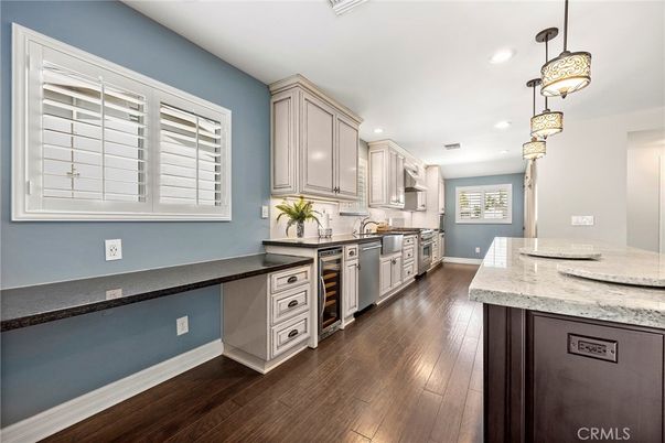 Interior, Kitchen, Pendant Lights, Recessed Lighting, Wood Texture Flooring