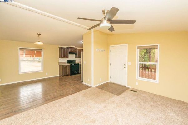 Empty room, Interior, Kitchen, Pendant Lights, Wood Texture Flooring