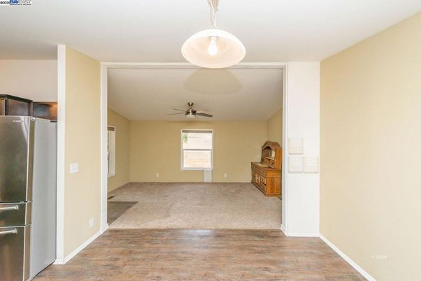Empty room, Interior, Kitchen, Pendant Lights, Wood Texture Flooring