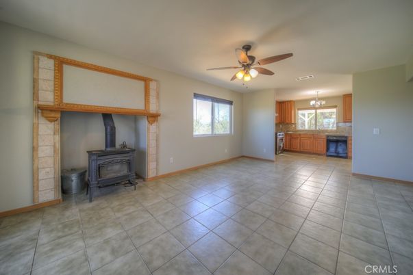 Chandelier, Empty room, Fireplace, Interior, Kitchen