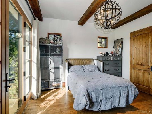 Bedroom, Chandelier, Interior, Wooden Beams, Wood Texture Flooring