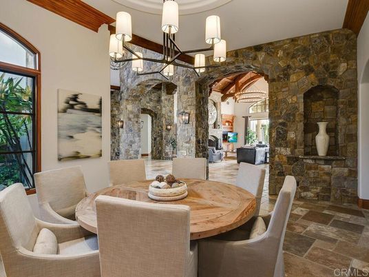 Chandelier, Dining room, Interior, Stone Walls