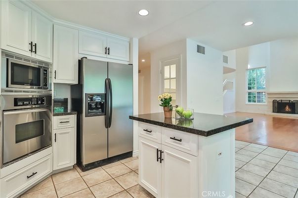 Fireplace, Interior, Kitchen, Recessed Lighting, Stainless Steel Appliances