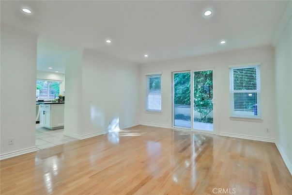 Empty room, Interior, Kitchen, Recessed Lighting, Wood Texture Flooring