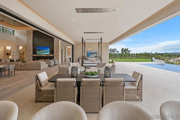Exterior, Fireplace, Interior, Living room, Pool, Recessed Lighting, Stone Walls