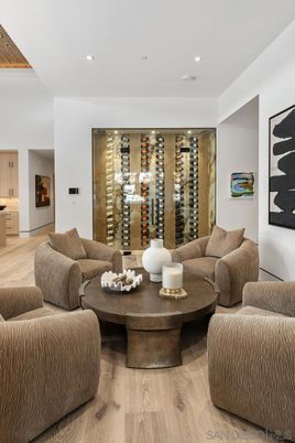 Interior, Living room, Recessed Lighting, Wine Storage, Wood Texture Flooring