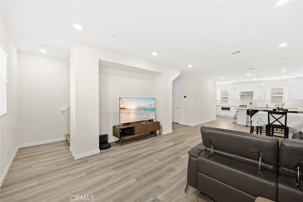 Dining room, Interior, Kitchen, Living room, Recessed Lighting, Wood Texture Flooring