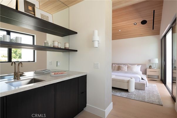 Bedroom, Home Office, Interior, Recessed Lighting, Wooden Ceilings, Wood Texture Flooring