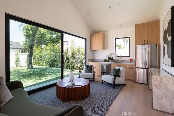 Interior, Kitchen, Living room, Recessed Lighting, Stainless Steel Appliances, Wood Texture Flooring