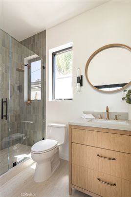 Bathroom, Glass Shower, Interior, Wood Texture Flooring