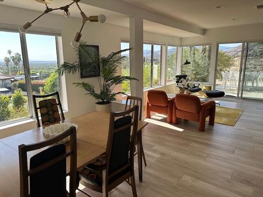 Dining room, Interior, Recessed Lighting, Wood Texture Flooring