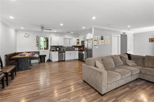 Dining room, Interior, Kitchen, Living room, Recessed Lighting, Wood Texture Flooring