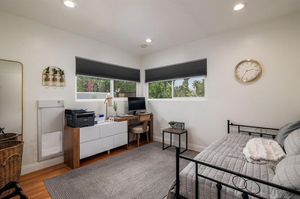 Bedroom, Home Office, Interior, Recessed Lighting, Wood Texture Flooring