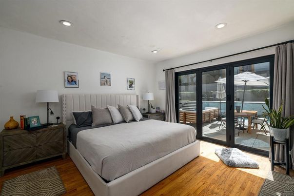 Bedroom, Interior, Recessed Lighting, Wood Texture Flooring