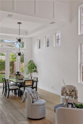 Dining room, Interior, Pendant Lights, Wood Texture Flooring