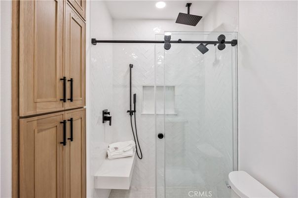 Bathroom, Glass Shower, Interior, Marble Walls, Recessed Lighting