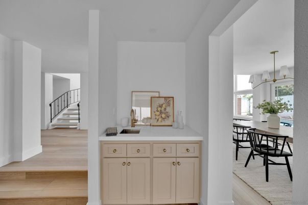 Dining room, Interior, Pendant Lights, Wood Texture Flooring