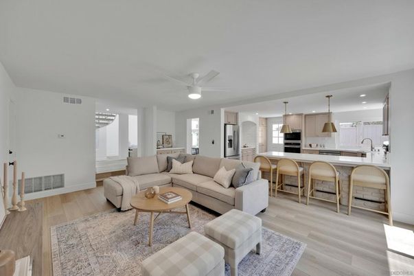Interior, Kitchen, Living room, Pendant Lights, Recessed Lighting, Stainless Steel Appliances, Wood Texture Flooring