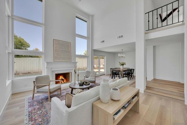 Chandelier, Dining room, Fireplace, Interior, Living room, Wood Texture Flooring