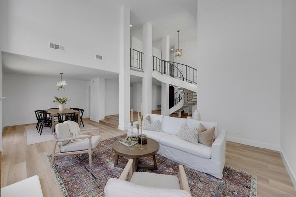 Dining room, Interior, Living room, Pendant Lights, Wood Texture Flooring