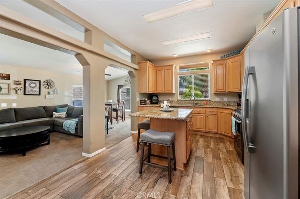 Dining room, Interior, Kitchen, Living room, Recessed Lighting, Wood Texture Flooring
