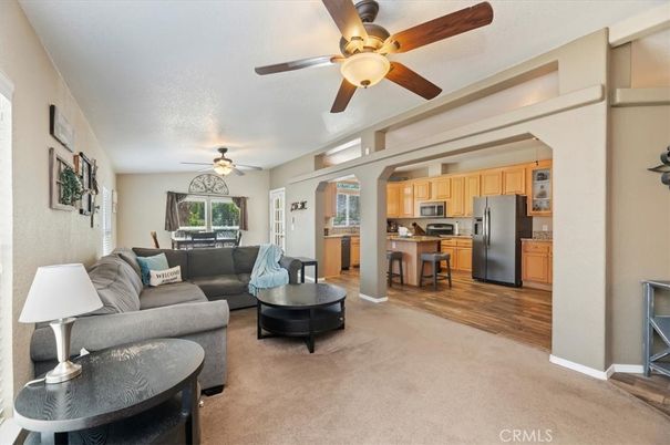 Dining room, Interior, Kitchen, Living room, Stainless Steel Appliances, Wood Texture Flooring